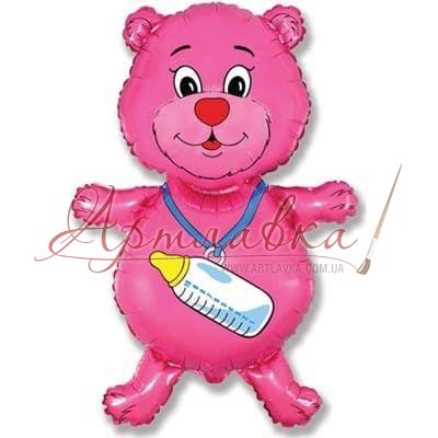 Кулька фольга Фігура 92х59 см. Рожевий медведик з соскою