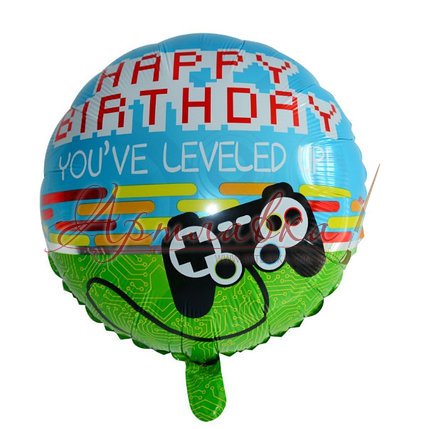 Кулька фольга 18 (45 см.) Happy Birthday you`ve leveled up Джойстик