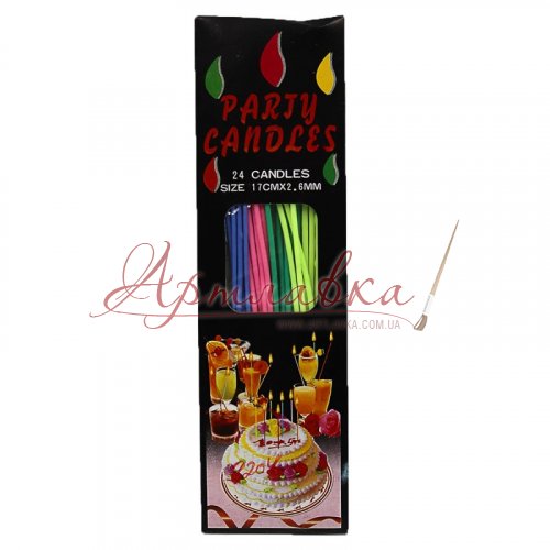 Свечи в торт Party Candles, ассорти, 24шт/уп