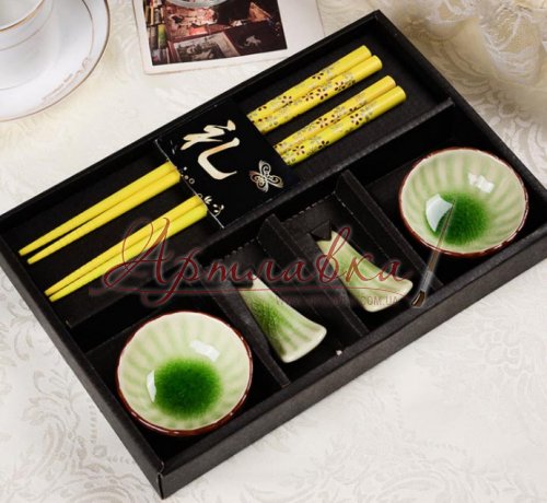 Набор посуды для суши Хризантема, 6 предметов, Зеленый