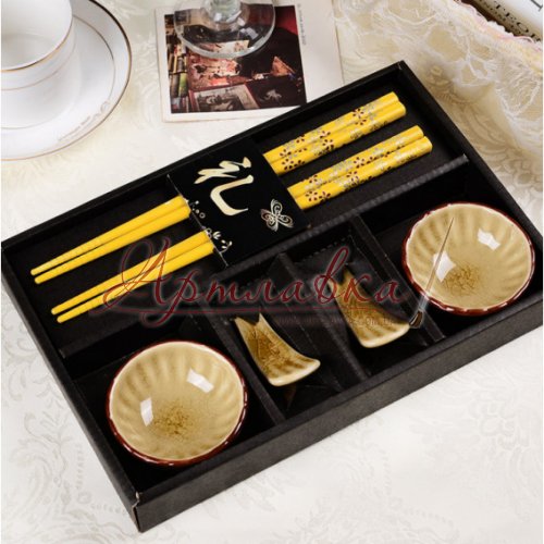 Набор посуды для суши Хризантема, 6 предметов, Золотой
