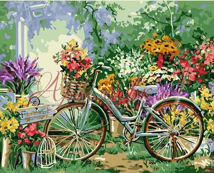 Картина по номерам TВелосипед в цветах, 40*50см