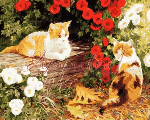 Картина по номерам Пушистики в саду, 40*50см