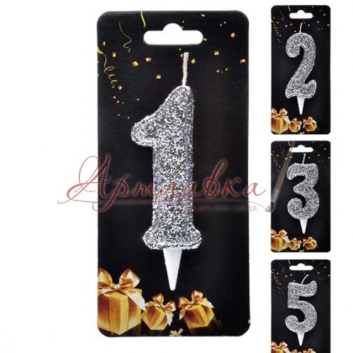 Свеча Цифра в ассортименте 0-9, Magic серебро Свеча Цифра в ассортименте 0-9, Magic серебро