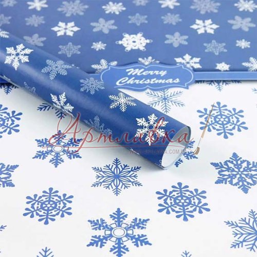 Упаковочная бумага Merry Christmas снежинки, 70*100см