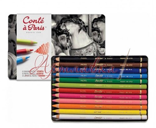 Набор цветных пастельных карандашей в метал. коробке Metal boxes Pastel penсil, 12шт