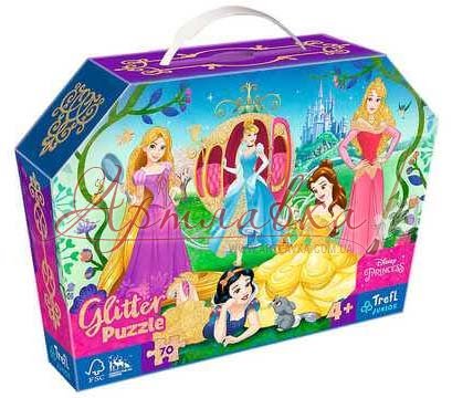 Пазлы блестящие глитерные для девочек Волшебные принцессы 70 элм. Trefl