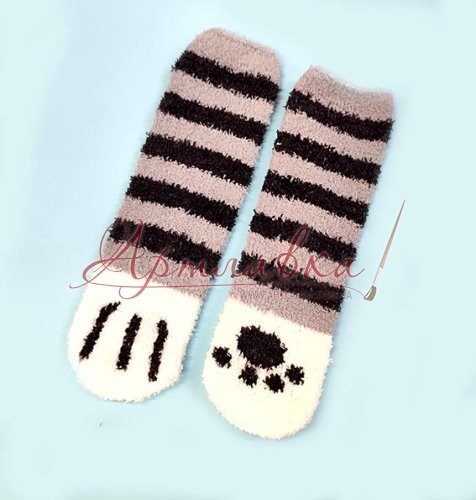 Носочки теплые кошачьи лапки Серые полосатые