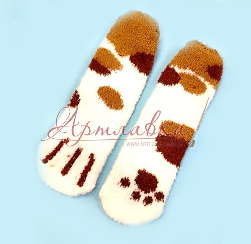 Носочки теплые кошачьи лапки Бежевые