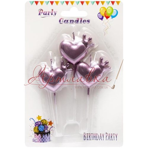 Набор свечей для торта, Сердечки с короной, 3 шт