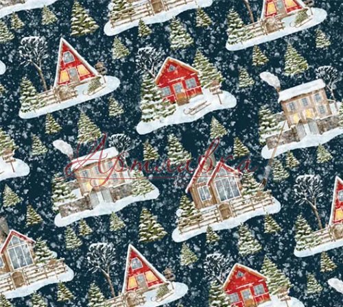 Упаковочная бумага Заснеженные домики, 70*100см