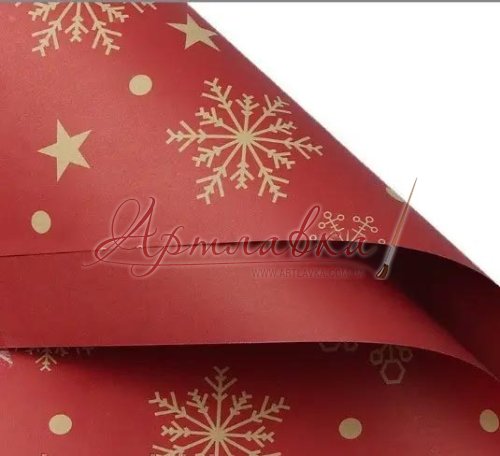 Крафт-бумага Снежинки на красном, 70*50см