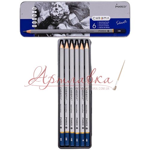 Набор графитных карандашей Marco Chroma Sketch Pro 2Н-6В, 6шт/уп