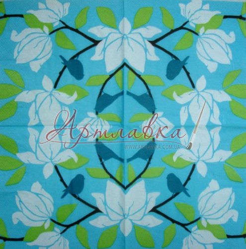 Декупажная салфетка Узор цветочный бирюзовый, 33*33 см