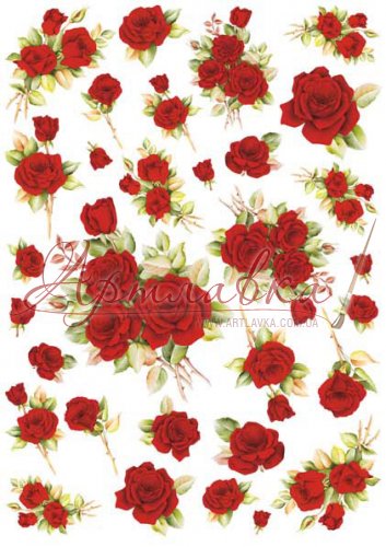 Декупажная карта Красные розы, 60г/м, 50*70см