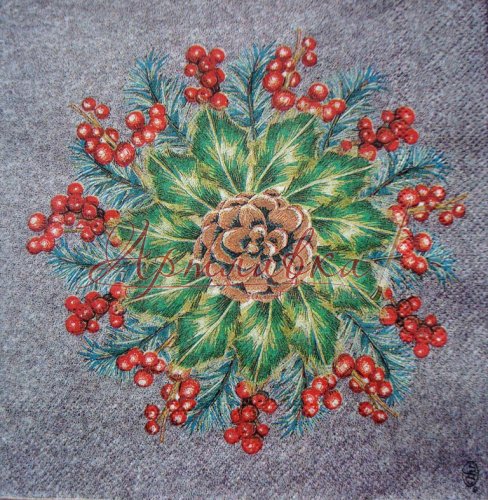 Декупажна серветка Шишка, горобина, 25*25 см