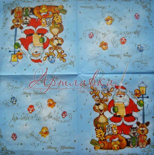 Декупажна серветка Санта й звірята, 33*33 см