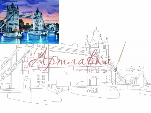 Холст на картоне с контуром Тауэрский мост, 30*40см, хлопок