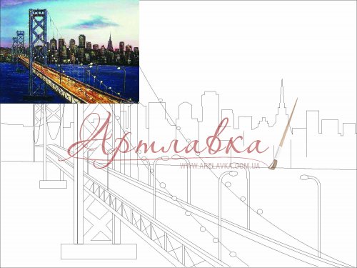 Холст на картоне с контуром Мост, 30*40см, хлопок