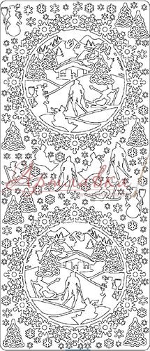 Наклейки контурные Лыжники, Серебро, 10*23см