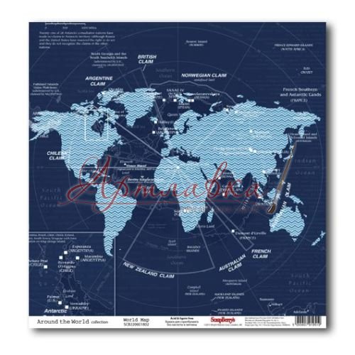 Бумага для скрапбукинга, Вокруг света Карта мира, 30*30 см