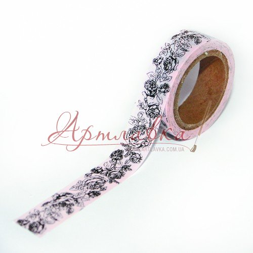 Скотч бумажный Розовые розочки 15мм*8м