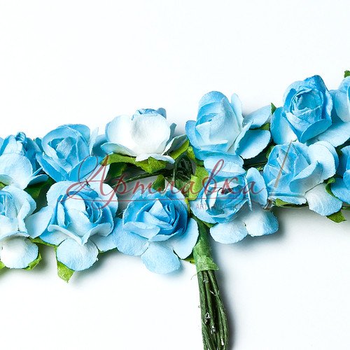 Декоративні трояндочки, блакитні, 15мм, 12 шт/уп
