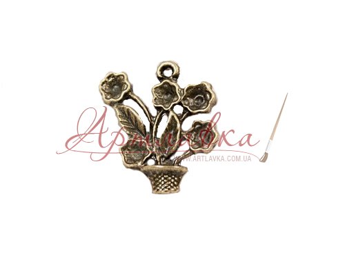 Подвеска металлическая Цветы в горшочке, 26*22мм