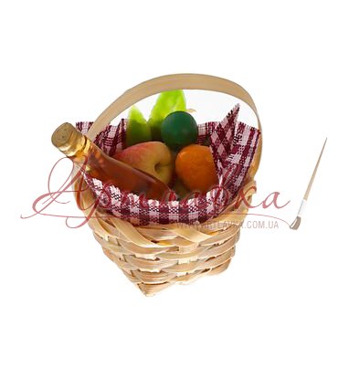 Плетеная корзинка с продуктами и вином, 5*3,5см
