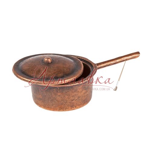 Каструлька з ручкою й кришкою, чавунна, 2см