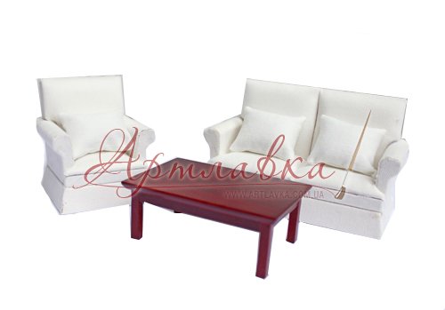 Набор: белый диван, кресло и столик