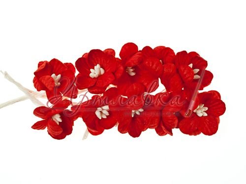 Цветы вишни из шелковичной бумаги, красные, 10 шт/уп