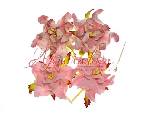 Цветы гардении с листочками, Розовые (микс), 5см, 4шт/уп