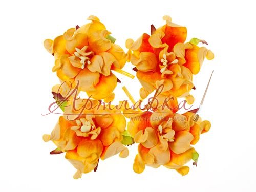 Цветы гардении с листочками, Оранжевые, 5см, 4шт/уп