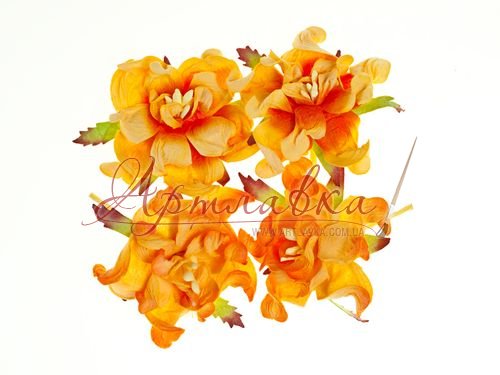 Цветы гардении с листочками, Желто-оранжевые (микс), 5см, 4шт/уп