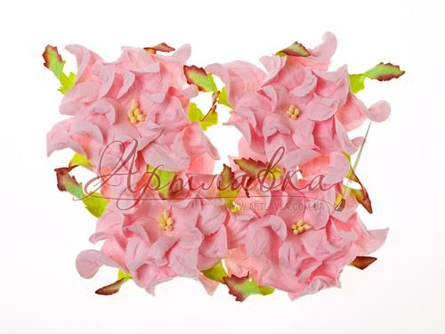 Цветы гардении с листочками, Нежно-розовые, 7 см, 4шт/уп