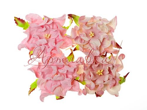 Цветы гардении с листочками, Розовые (микс) , 7 см, 4шт/уп