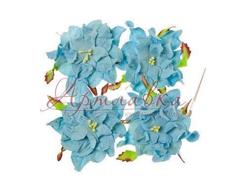 Цветы гардении с листочками, Нежно-голубые, 7 см, 4шт/уп