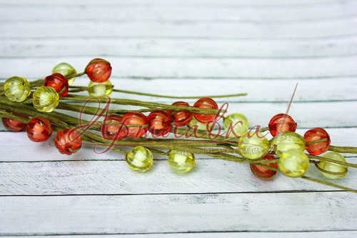 Гілочка із червоними й жовтими бусинами, 36 см