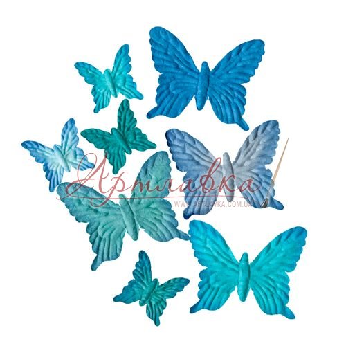 Бабочки из шелковичной бумаги, голубые, 8шт/уп