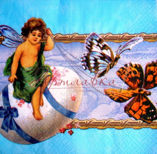 Декупажная салфетка Мальчик и бабочки, 33*33см