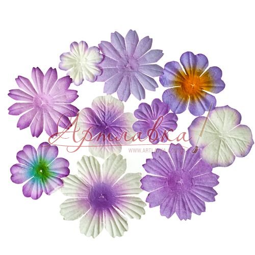 Набор цветков из шелковичной бумаги, Сиреневые, 10 шт/уп