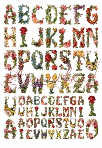 Салфетка декупажная из рисовой бумаги Цветочная азбука,35*50см